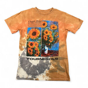 Monet Shirt Adult MEDIUM Brown Sunflower Painting Art Tie Dye Tournesols Floral